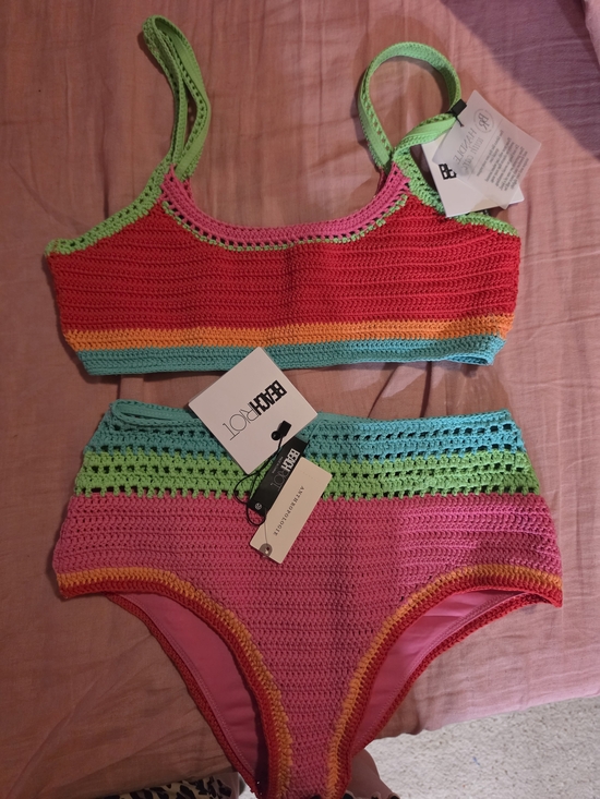 Beach Riot Other - Beach Riot Multicolor Neon Crochet High-Waist Bikini Set Medium NWT